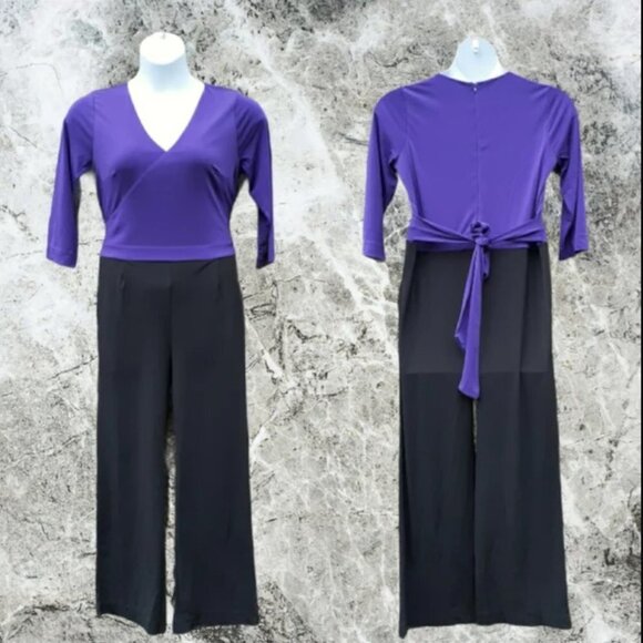Jessica London Purple & Black Stretch Knit Colorblock Jumpsuit Size 18W - Picture 5 of 11